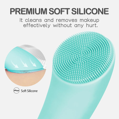 Silicone Face Scrubber, Rechargeable Facial Cleansing Brush with Heat Massage End, Vibrating Exfoliator Scrubber for Deep Cleaning, Waterproof Face Brush for Women and Men (Green)